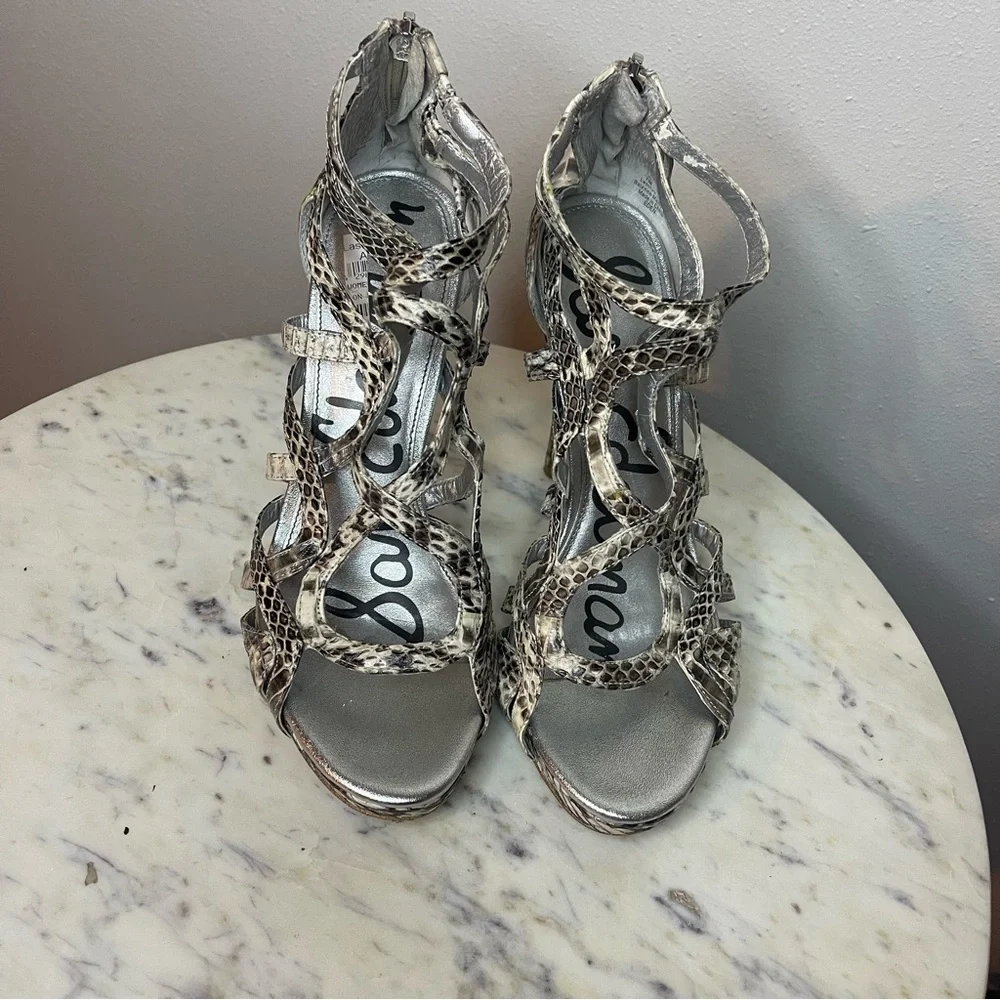 Sam Edelman Eden Heels Size 7M snakeskin shoes Leather - Picture 3 of 7